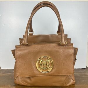 Love Moschino Brown Tan Leather Shoulder Bag w/ Gold Hardware
